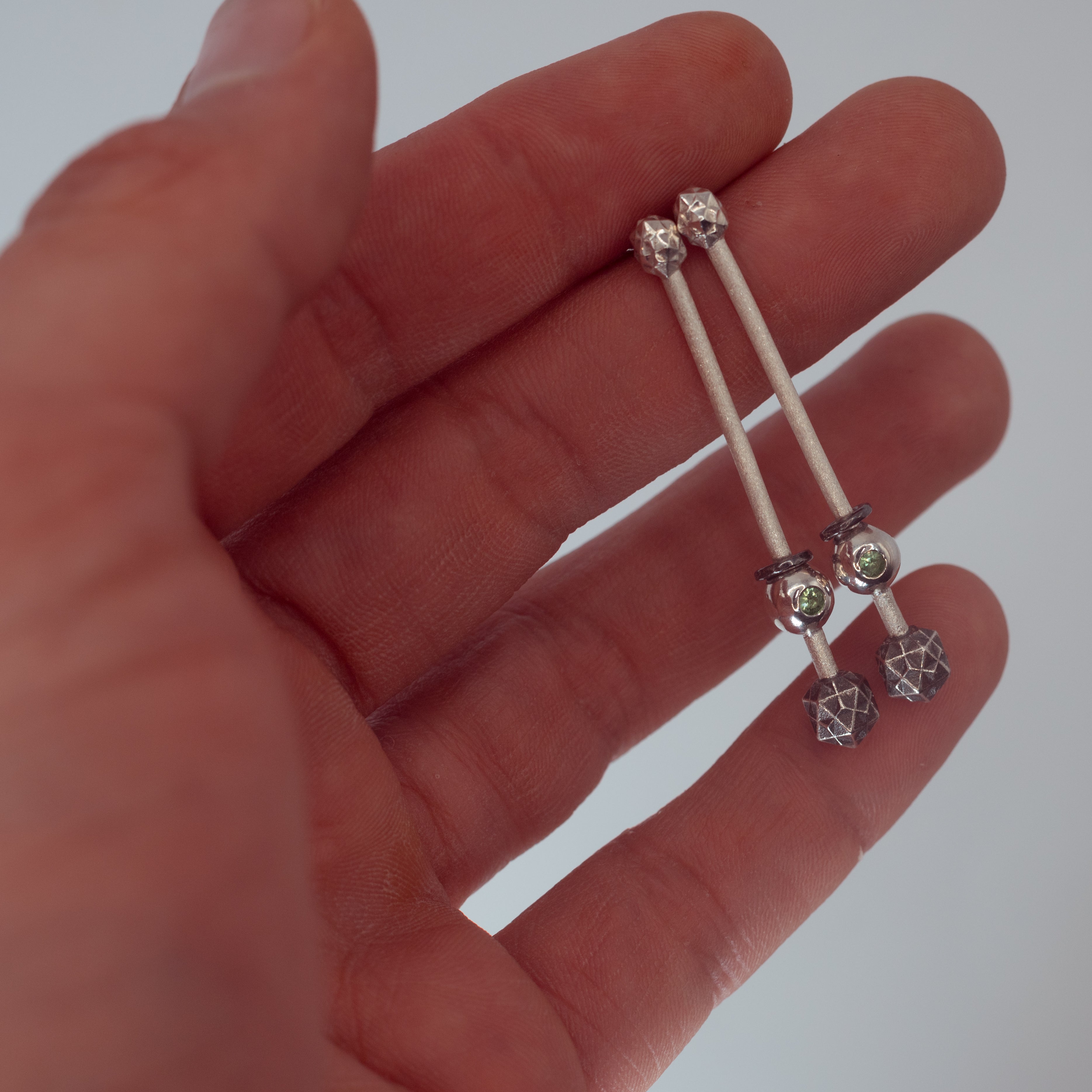 Astra Alignment Earrings - Sterling Silver and Tsavorite Garnet